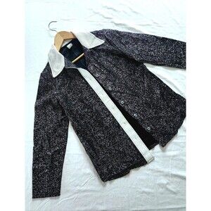 Vintage 1970s Disco Sparkly Metallic Glitter Blouse, Dagger Collar Shirt